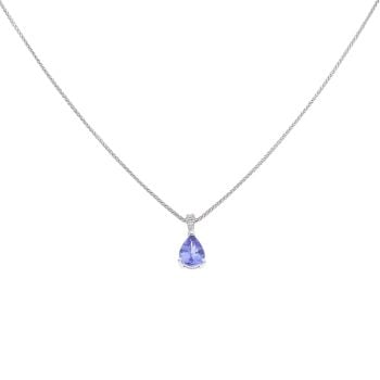 18ct White Gold 0.05ct Diamond And Tanzanite Pendant And Chain 16"