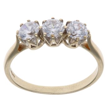 9ct Yellow Gold Cubic Zirconia Three Stone Ring