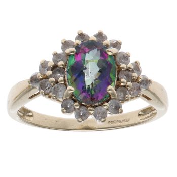9ct Yellow Gold Mystic Topaz and Cubic Zirconia Cluster Ring