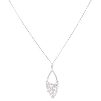 18ct White Gold 1.15ct Diamond Cluster Drop Pendant and Chain 18"
