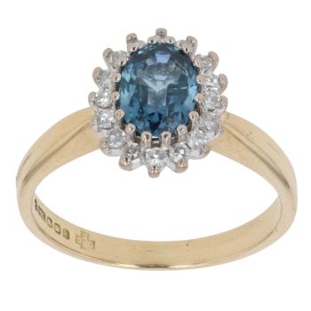 18ct Yellow Gold 0.15ct Brilliant Cut Diamond and Sapphire Cluster Ring
