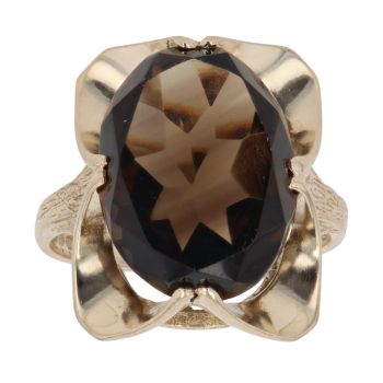 9ct Yellow Gold Smoky Quartz Single Stone Ring