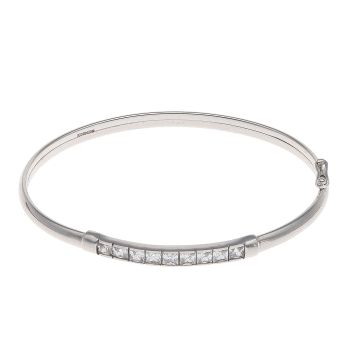 9ct White Gold Cubic Zirconia Hinged Bangle