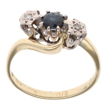 18ct Yellow Gold 0.05ct Diamond And Sapphire Three stone Twist Ring