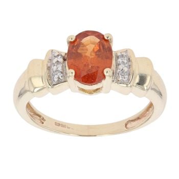 9ct Yellow Gold 0.05ct Diamond And Orange Gemstone Ring