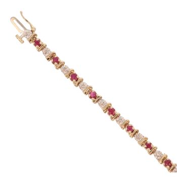 9ct Yellow Gold 0.10ct Diamond and Ruby Bracelet 7.5"