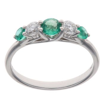 18ct White Gold 0.33ct Brilliant Cut Diamond and Emerald Graduated 5 Stone Ring