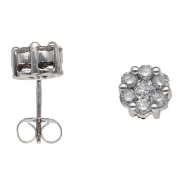 9ct White Gold 1.00ct Brilliant Cut Diamond Cluster Earrings