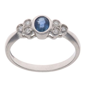 9ct White Gold 0.05ct Diamond and Sapphire Ring