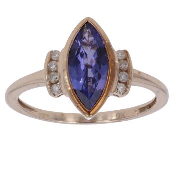 9ct Yellow Gold 0.10ct Brilliant Cut Diamond and Tanzanite Solitaire Ring