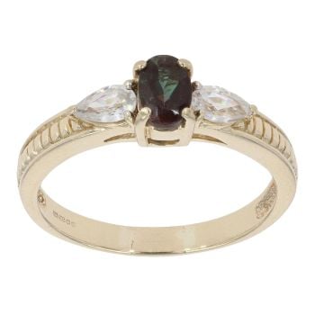 9ct Yellow Gold Cubic Zirconia and Sapphire Three Stone Ring