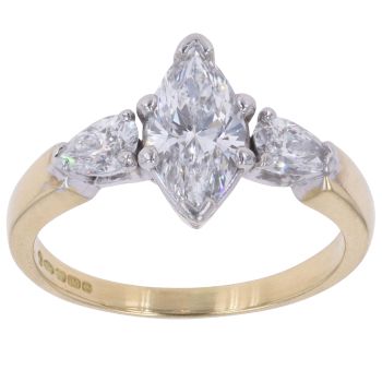 18ct Yellow Gold 1.60ct Marquise and Pear Cut Diamond Trilogy Ring