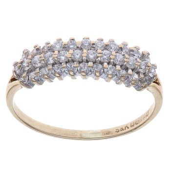 9ct Yellow Gold Three Row Cubic Zirconia Ring