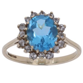 9ct Yellow Gold Cubic Zirconia and Blue Topaz Cluster Ring