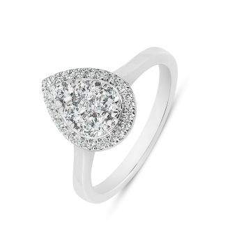9ct White Gold 0.50ct Pear Shape Cluster Lab Grown Diamond Halo Ring