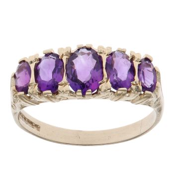 9ct Yellow Gold Amethyst Five Stone Ring
