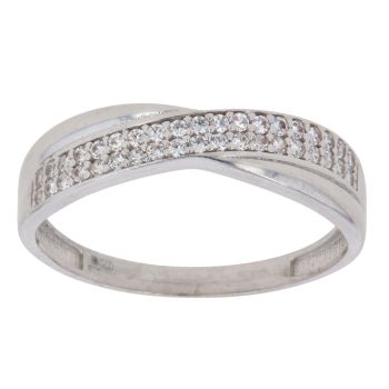 9ct White Gold Cubic Zirconia Crossover Ring