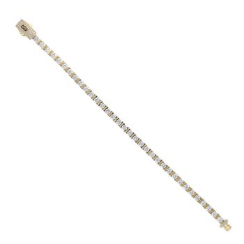 14ct Yellow Gold Monaco Cubic Zirconia Agua Pave Lock Tennis Bracelet 7.5"