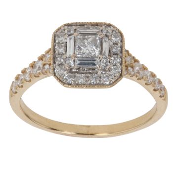 18ct Yellow Gold 1.00ct Brilliant, Baguette and Princess Cut Diamond Cluster Ring