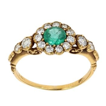 18ct Yellow Gold Emerald And 0.50ct Diamond Ring