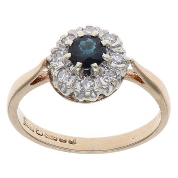 9ct Yellow Gold 0.15ct Diamond and Sapphire Cluster Ring