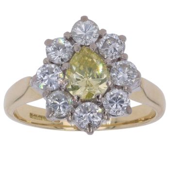 18ct Yellow Gold 1.50ct Brilliant and Pear Cut Colourless and Yellow Diamond Cluster Ring