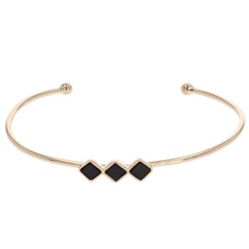 9ct Yellow Gold Three Square Onyx Torque Bangle