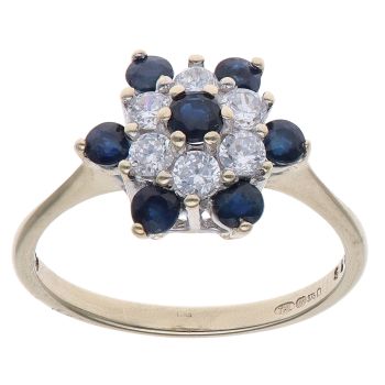 9ct Yellow Gold Sapphire and Cubic Zirconia Cluster Ring