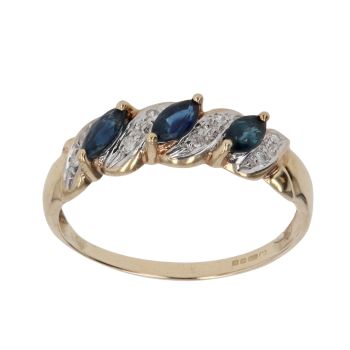 9ct Yellow Gold 0.05ct Brilliant Cut Diamond and Sapphire Three Stone Ring