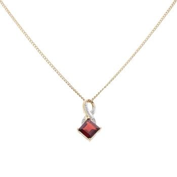 9ct Yellow Gold 0.01ct Diamond and Garnet Pendant and Chain 18"