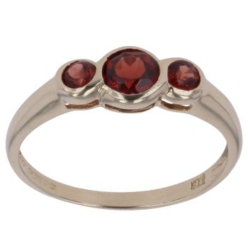 9ct Yellow Gold Red Sapphire Three Stone Ring