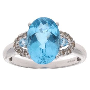 9ct White Gold 0.10ct Diamond And Blue Topaz Dress Ring
