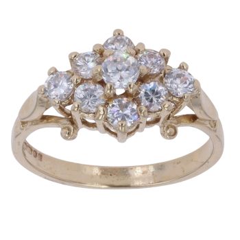 9ct Yellow Gold Cubic Zirconia Cluster Ring