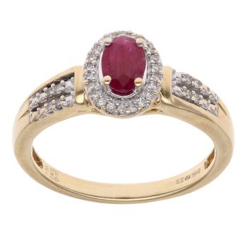 18ct Yellow Gold 0.11ct Diamond and Ruby Cluster Ring