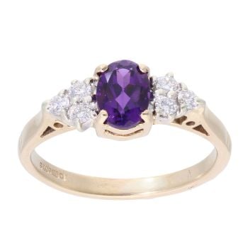 9ct Yellow Gold Amethyst and 0.25ct Diamond Dress Ring