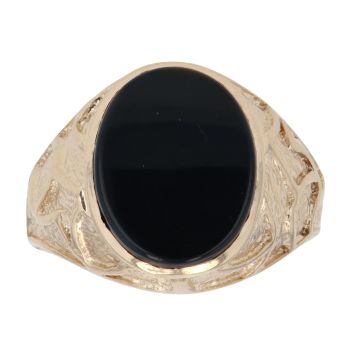 9ct Yellow Gold Onyx Patterned Signet Ring