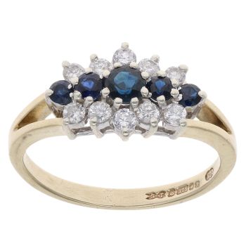 9ct Yellow Gold Cubic Zirconia and Sapphire Cluster Ring