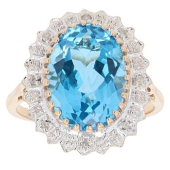 9ct Yellow Gold 0.10ct Diamond And Blue Topaz Cluster Ring