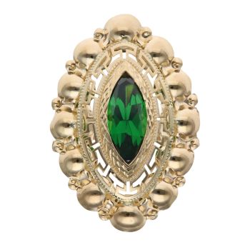 14ct Yellow Gold Green Gemstone Marquise Patterned Ring