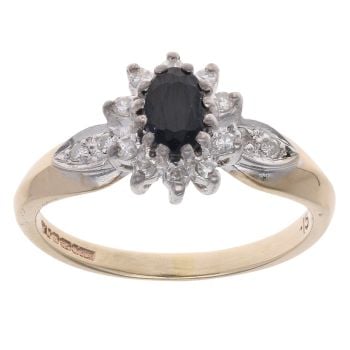 9ct Yellow Gold 0.15ct Diamond And Sapphire Cluster Ring