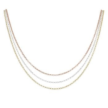 Silver, Yellow and Rose Gold Plated Layering Chains Set of Three