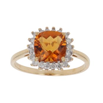 9ct Yellow Gold 0.20ct Brilliant Cut Diamond and Citrine Cluster Ring