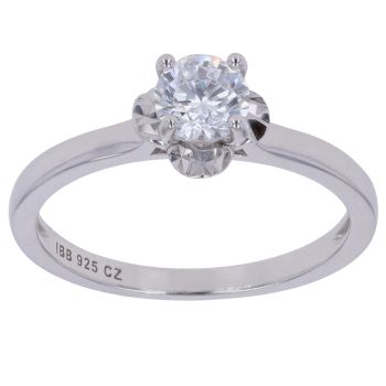 Silver Cubic Zirconia Solitaire Ring