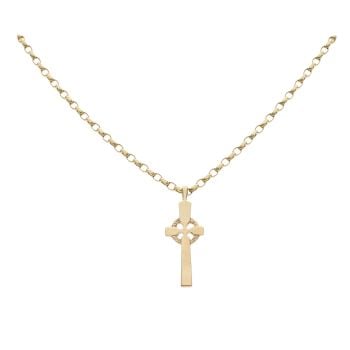 9ct Yellow Gold Celtic Cross Pendant and Chain 18"