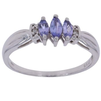9ct White Gold 0.02ct Diamond and Tanzanite Three Stone Ring