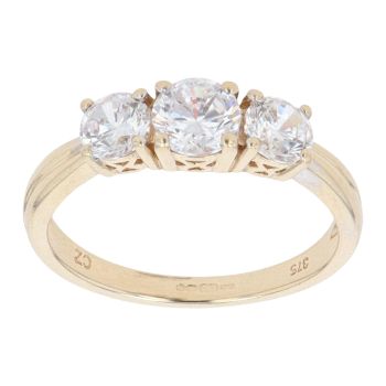 9ct Yellow Gold Three Stone Cubic Zirconia Ring