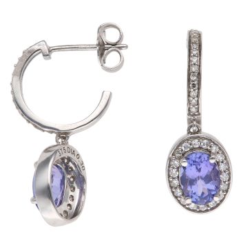 9ct White Gold 0.30ct Single Cut Diamond and Tanzanite Cluster Drop Earrings