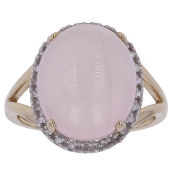 9ct Yellow Gold 0.15ct Diamond and Rose Quartz Cabochon Cluster Ring