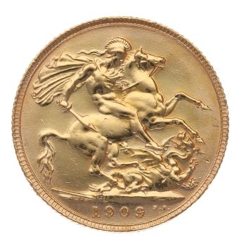 1909 Edward VII Large Head UK Full Sovereign Coin