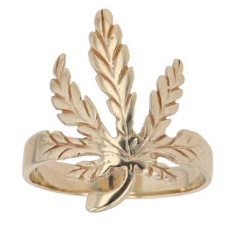 9ct Yellow Gold Patterned Leaf Ring